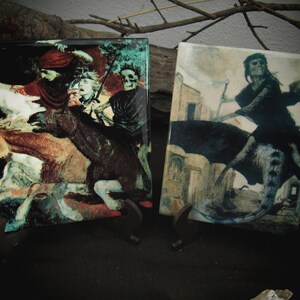 2x Ceramic Tile Decor - &quot;Der Krieg&quot; & &quot;The Plague&quot; (Arnold Böcklin) -