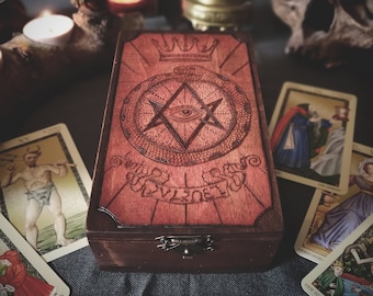 Wood burned box - Thelema Ouroboros - TAROT series