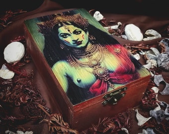 Tarot box - Maha Kali, wooden tarot box, Kali tarot, Hindu goddess, tarot card box, tarot deck box, jewelry box, Kali Ma, Kali Puja,