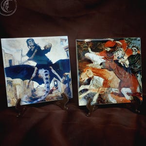 2x Ceramic Tile Decor - &quot;Der Krieg&quot; & &quot;The Plague&quot; (Arnold Böcklin) -