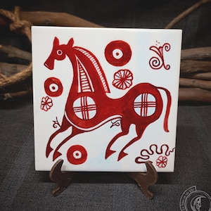 2x Carreaux décoratifs en céramique - Peinture celtibère II - décoration rustique, art ibérique, Numancia, païen, ibérique, artisanat païen, cadeau