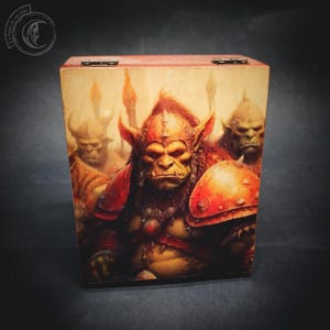 Caja MTG Mazo ROJO - Horda de Orcos - Orco, arte, fuego, montaña, carta, juego, Magic the Gathering, madera, funda, custom, criatura,