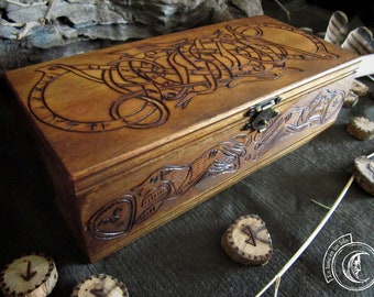 Wood burned chest - World Serpent -