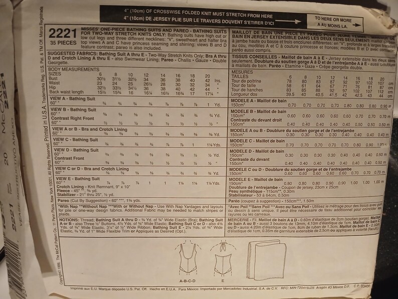 Vintage 1990s Bathingswimsuit PATTERN pareo Size 20 X-large Mccall's ...