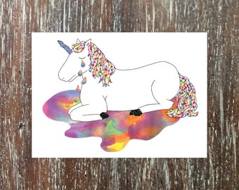 sympathy card with confetti unicorn shedding rainbow tears, it's ok to cry, whimsical greeting card