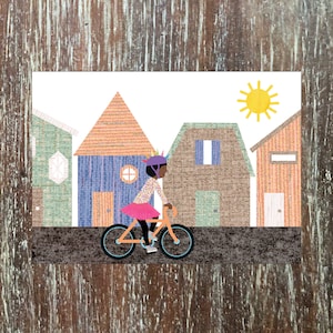 bike birthday card with kid in hot pink tutu riding around the neighborhood on a sunny day, 'you do you'
