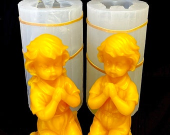 4” 3D Prayer candle Mold - praying girl boy - praying hands candle - soap resin mold