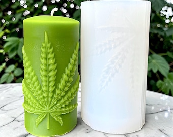 4” Silicone Mold with marijuana leaf - pillar candle mold - pot leaf mold - style 1