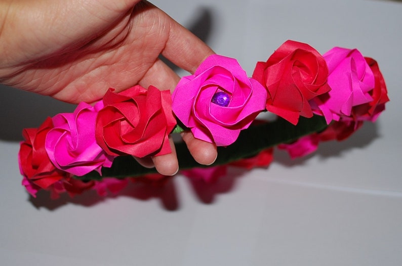 Rose flower Crown Wedding Wreath Bridal headband origami roses Handmade Floral Crown flower headband Bridal Flower Crown