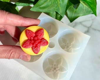 Silicone poinsettia flower Tealight candle Mold -  Christmas holiday candle mold - wax melt lotion bar soap - resin chocolate ice cube mold