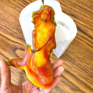 3D Silicone mermaid Mold - homemade candle soap resin mould - 4.75” - sea angle mold