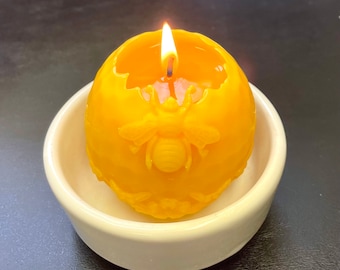 100% pure Beeswax Queen bee sphere candle - holiday gift - Christmas gift - beeswax ball candle - 3”