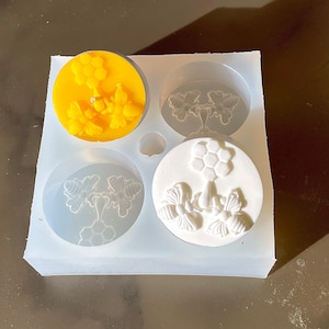 Silicone honey bee Tealight candle Mold - honeycomb candle mold - 4 cavities - wax melt lotion bar - guest soap - a drop of honey