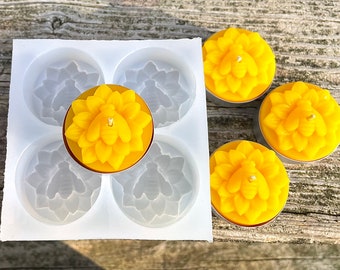 Silicone honey bee Tealight candle Mold - honeybee on flower tealight mold - 4 cavities - wax melt lotion bar - guest soap