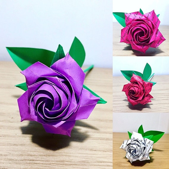 Origami Paper Rose Origami Flower Paper Flower Paper Rose Valentine Gift For Her Anniversary Rose Bouquet Origami Pentagon Rose