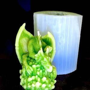 3D silicone dragon mold - candle soap resin mold - dragon on crystal mold - 3.5”