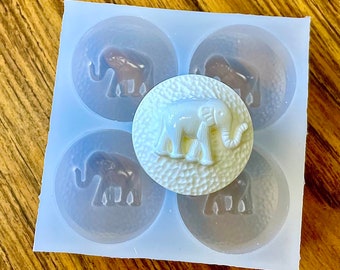 Silicone elephant Tealight candle Mold - 4 cavities - wax melt lotion bar soap mold - elephant resin mold