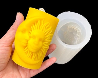 Silicone sun & moon face pillar candle Mold - sun moon goddess candle mold - 2” x 3 3/8”