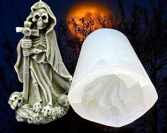 6” detailed Silicone Grim Reaper with cross Mold - death mold - skull heads - Halloween figure candle mold - resin plaster mold