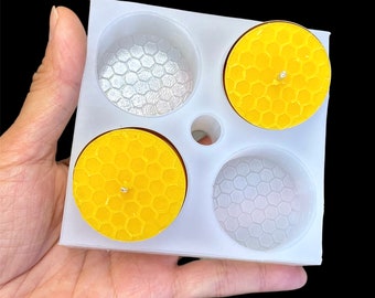 Silicone honeycomb Tealight candle Mold - 4 cavities - wax melt lotion bar - guest soap - ice cube chocolate mold