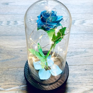 Origami rose in glass dome - origami paper flower - engraved rose - valentine gift for her