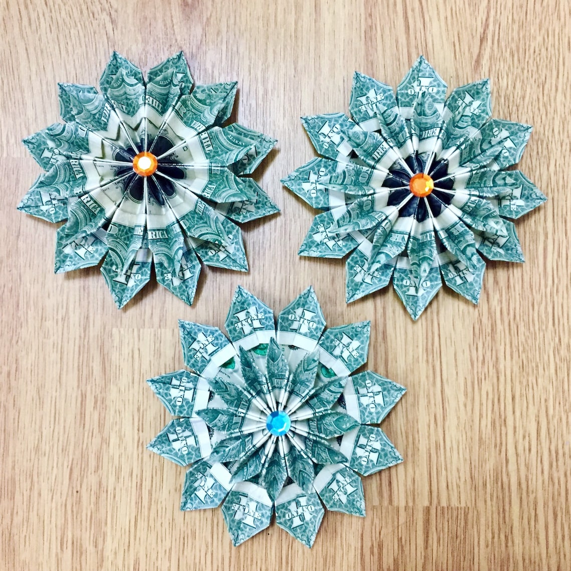 Money Origami flower ornament wreath for Christmas dollar bill Etsy
