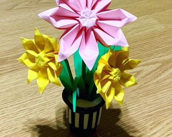 Origami paper Gerbera daisy flower in pot- perfect gift or centerpiece
