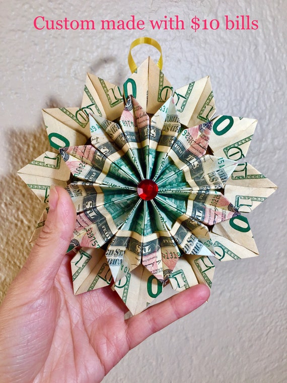 Money Origami Flower Ornament Wreath For Christmas Dollar Bill Art