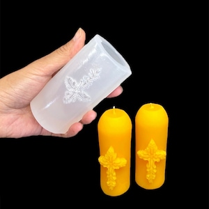Little religious candle mold - silicone mini pillar mold - Christian taper candle mold - cross mold