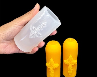 Little religious candle mold - silicone mini pillar mold - Christian taper candle mold - cross mold