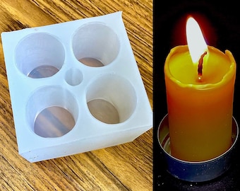 silicone taper candle mold - pillar cylinder candle - 4 cavities - mini pillar  - homemade