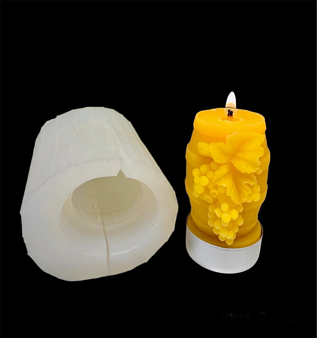 Silicone Pillar Tealight Candle Mold Grapes on Wine Barrel Wine Tasting