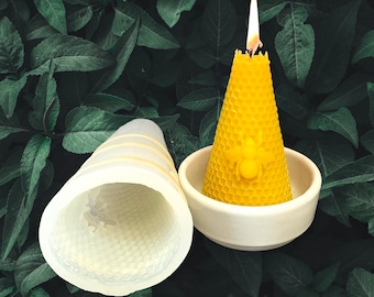 5.5” Silicone honeybee honeycomb Pillar candle Mold - cone shaped mold - pyramid triangle mold