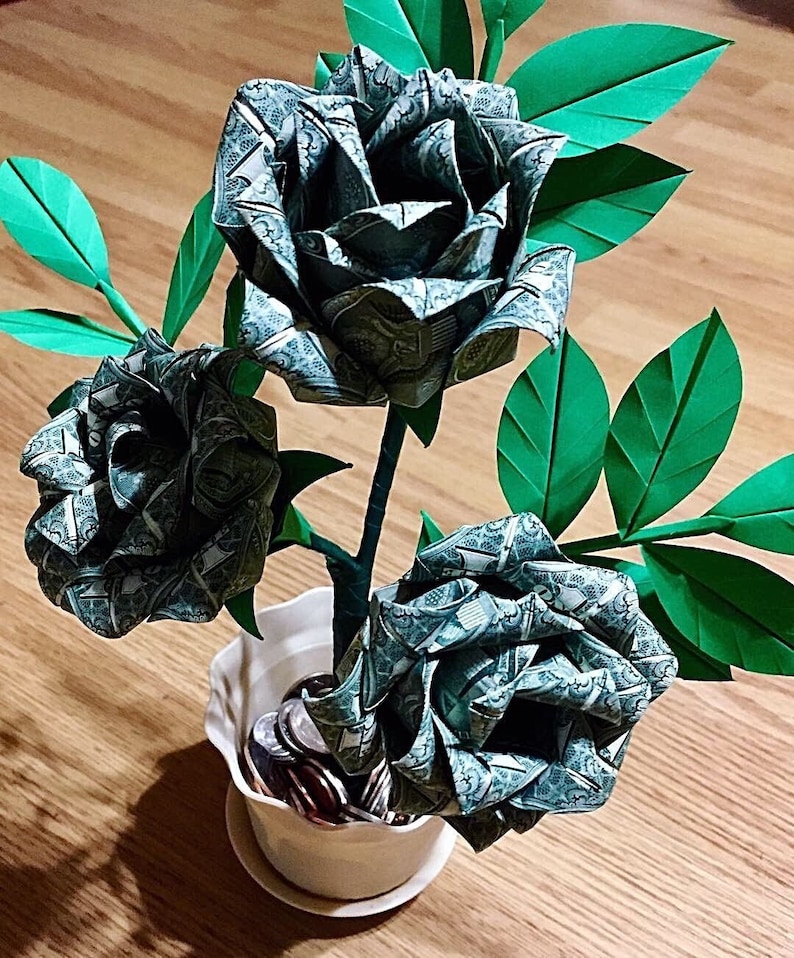 Money Origami Rose Tree Bush Valentine Graduation Gift Etsy Make