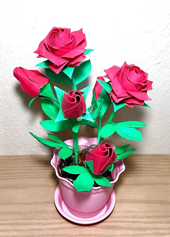 Flower In Pot Paper Roses Origami Pentagon Roses Paper Flowers Rose Bouquet Origami Flower Bouquet Patient Gift Christmas Gift