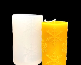 Silicone snowflake candle Mold - round pillar candle mold - holiday candle mold - cylinder mold - 2 1/8” x 3 3/4”