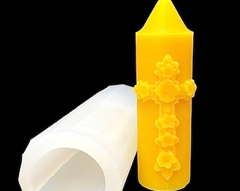 5” religious candle mold - silicone flower cross pillar mold - Christian candle mold - cross mold