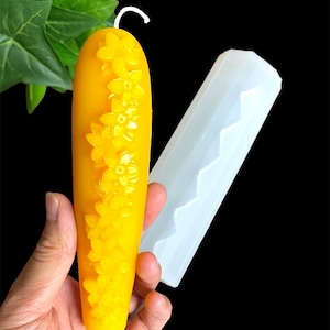 5.5” Silicone chunky taper candle mold with flower pattern