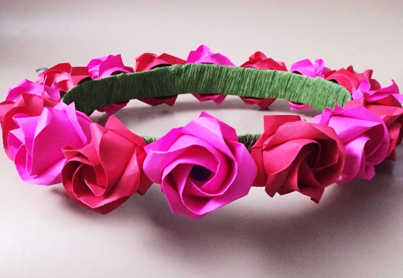 Rose flower Crown Wedding Wreath Bridal headband origami roses Handmade Floral Crown flower headband Bridal Flower Crown