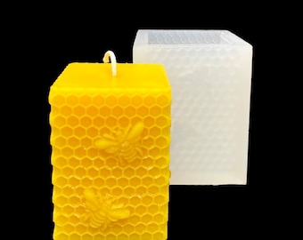 Silicone square Pillar candle Mold - honeycomb honeybee mold  - 2 1/4” x 3 1/4”