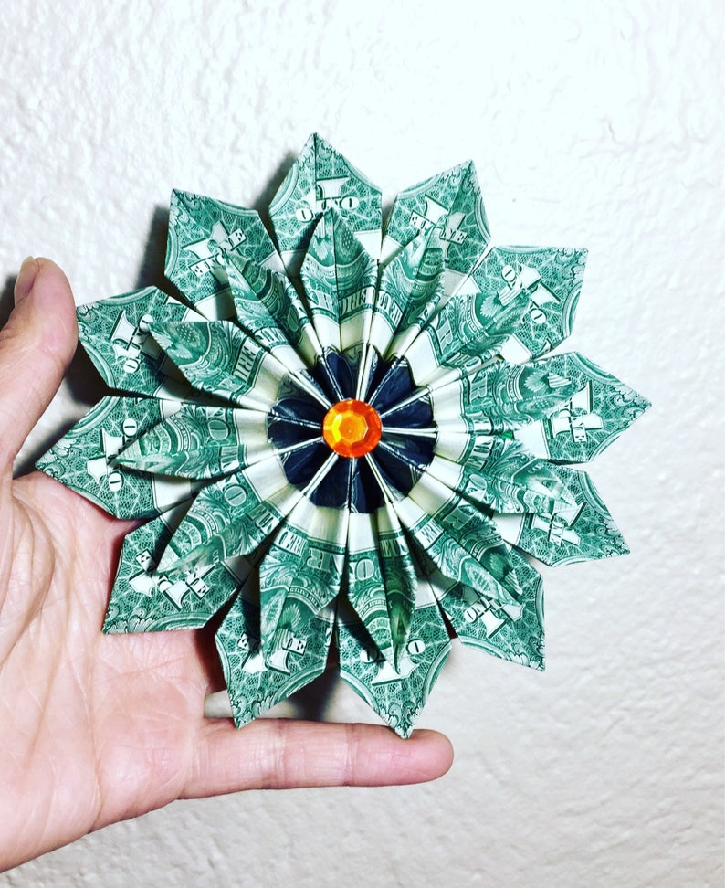 Money Origami Flower Ornament Wreath For Christmas Dollar Bill Etsy - image 0