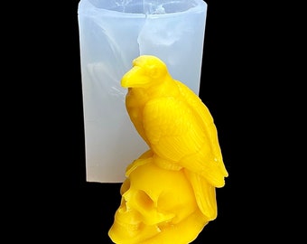 4.5” Detailed Silicone Raven on skull Mold for candle soap resin