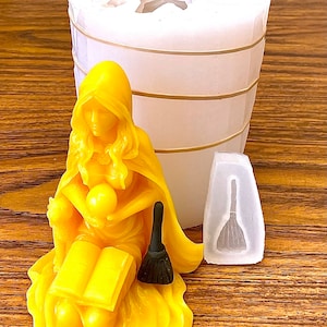 3D Silicone witch Mold - homemade candle soap resin mould - Halloween mold - 5 1/4” - witch with crystal ball and black cat