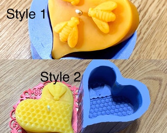 Silicone Honeybee soap candle Mold - honeycomb Mold - Bee on my heat - homemade