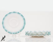 4 Saucers Hazel Atals Ripple - Aqua Pattern aka Crinoline - So Mid Century Fabulous Aqua Blue Baby Blue Turquoise Ruffle Edge Milk Glass