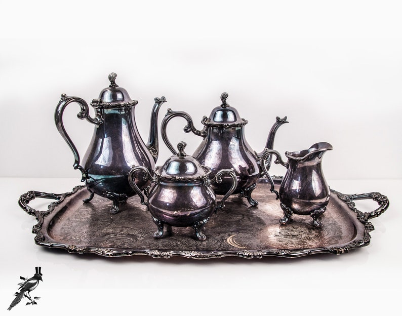 Tea Set Silver Plated Coffee Pot Tea Pot Creamer Sugar Bowl Etsy