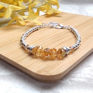 Citrin Perlen Armband, November Geburtsstein, Edelsteine AAA Qualität, Goldgelb Kristall Hämatit und Silber Armband für Frauen