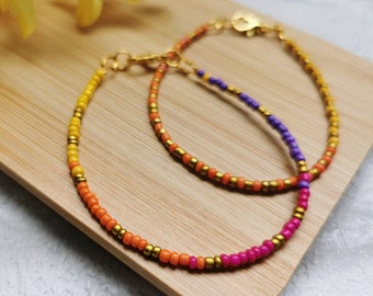 Colourful Beaded Stacking Bracelets • Summer Sunset Seed Bead Bracelets • Festival, Boho, Friendship Bracelets