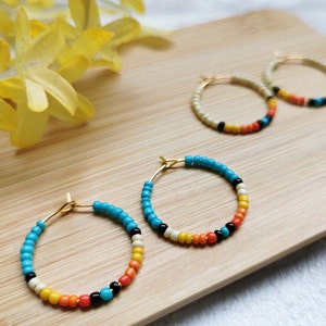 Two Pairs of Beaded Hoops, Dainty Southwestern Gold Hoop Earrings, Fun Summer, Boho, Festival Seed Bead Jewellery
