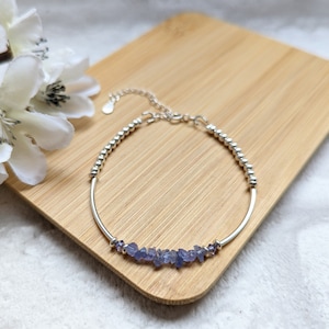Tanzanite and Sterling Silver Beaded Bracelet, December Birthstone, Minimalist Adjustable Bracelet, AAA Quality Gems
